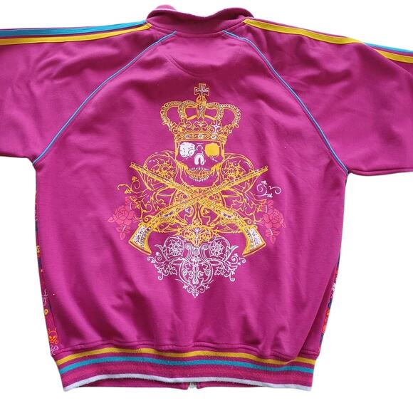 Kanji‎ Premium Vintage Y2K Hot Pink Skulls Zip Up Collared Jacket XL - Picture 3 of 8